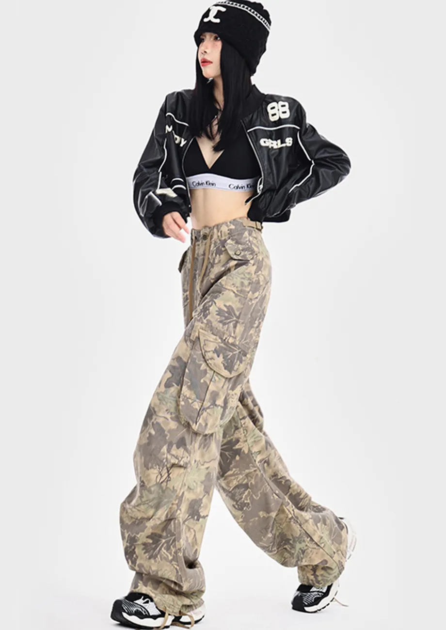 Buy CAMOUFLAGE PRINT WIDE PARACHUTE PANTS for Women Online