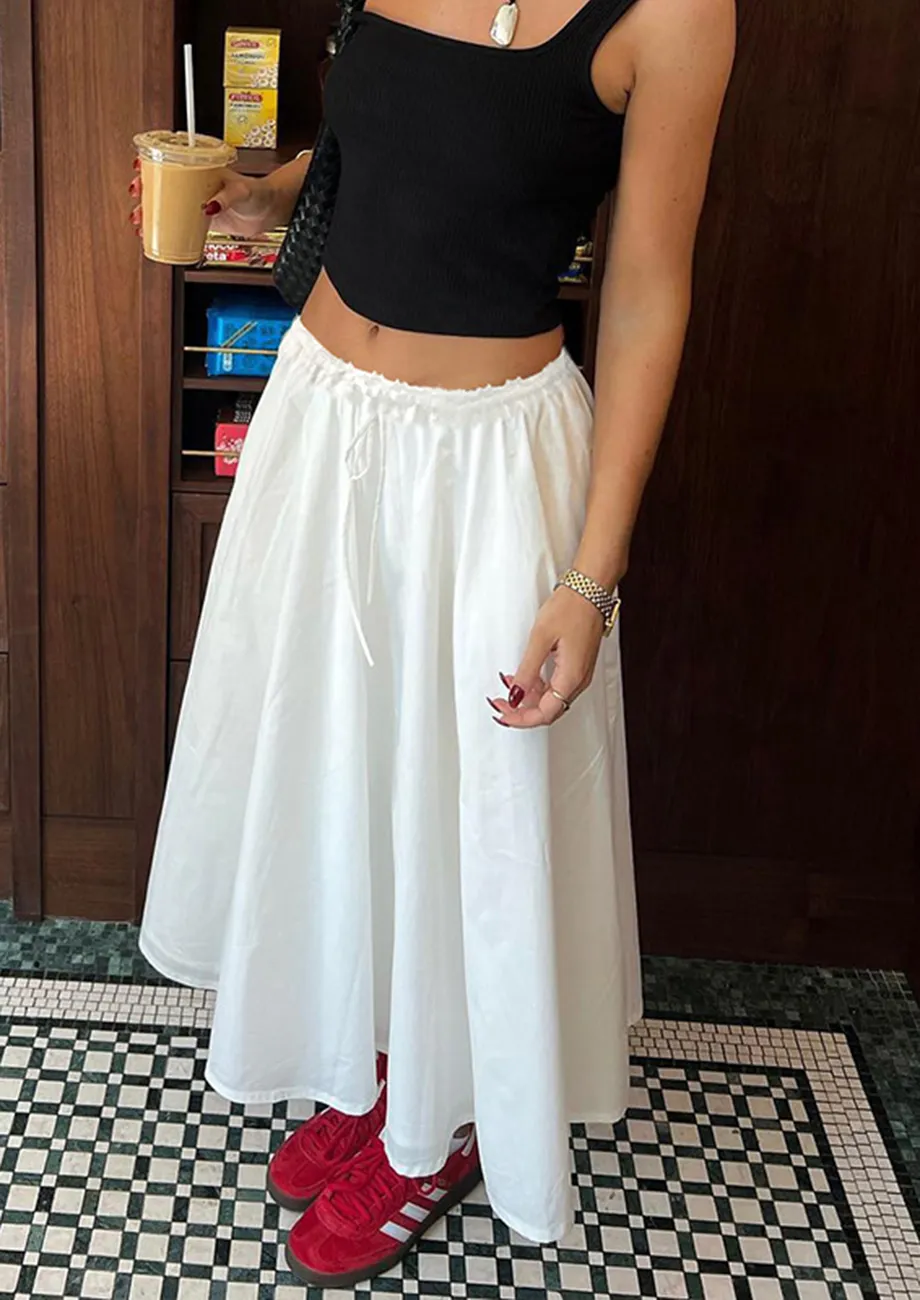 White Tie-drawstrings Circular Skirt