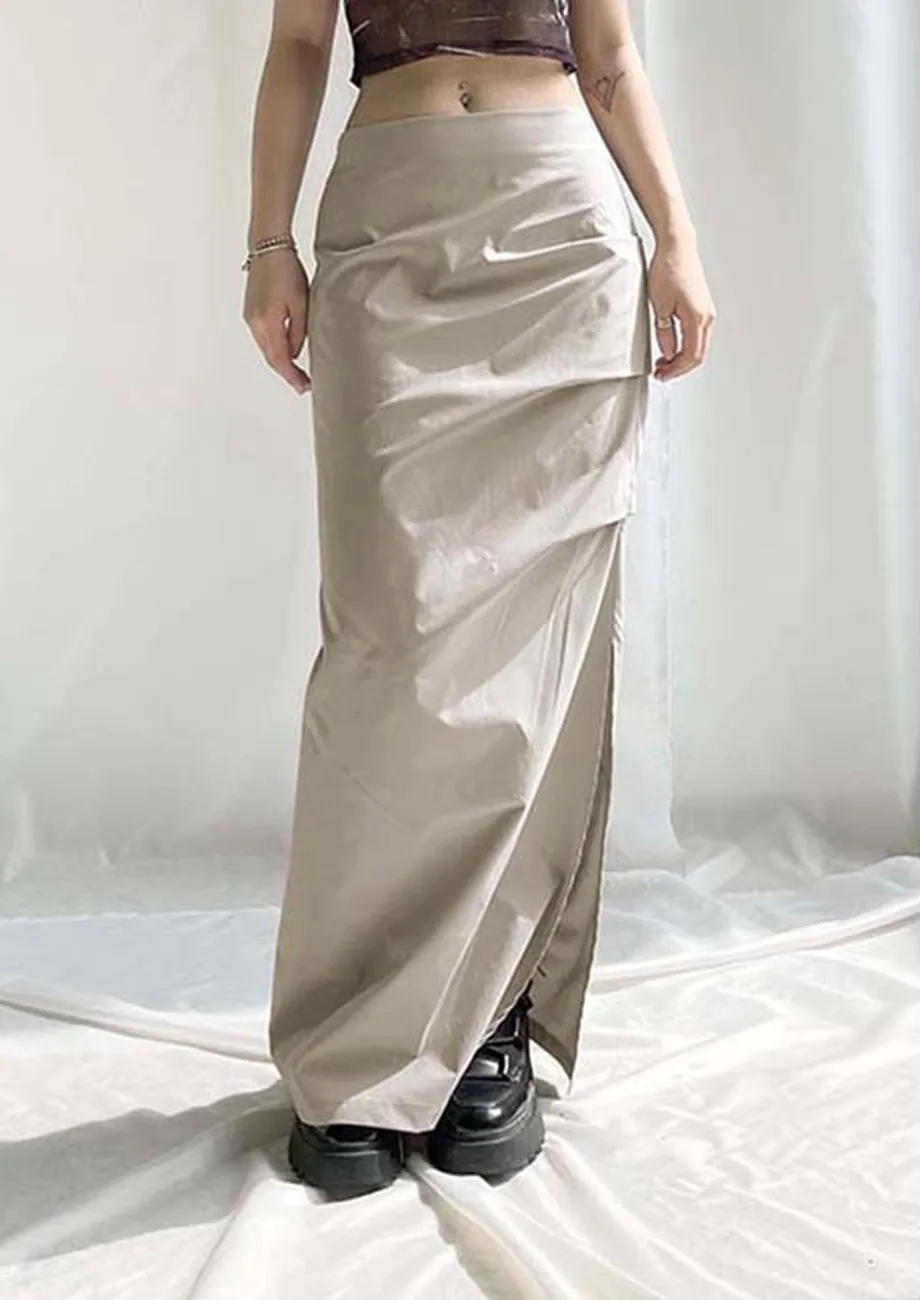 Ruched Detail Side Slit Maxi Skirt