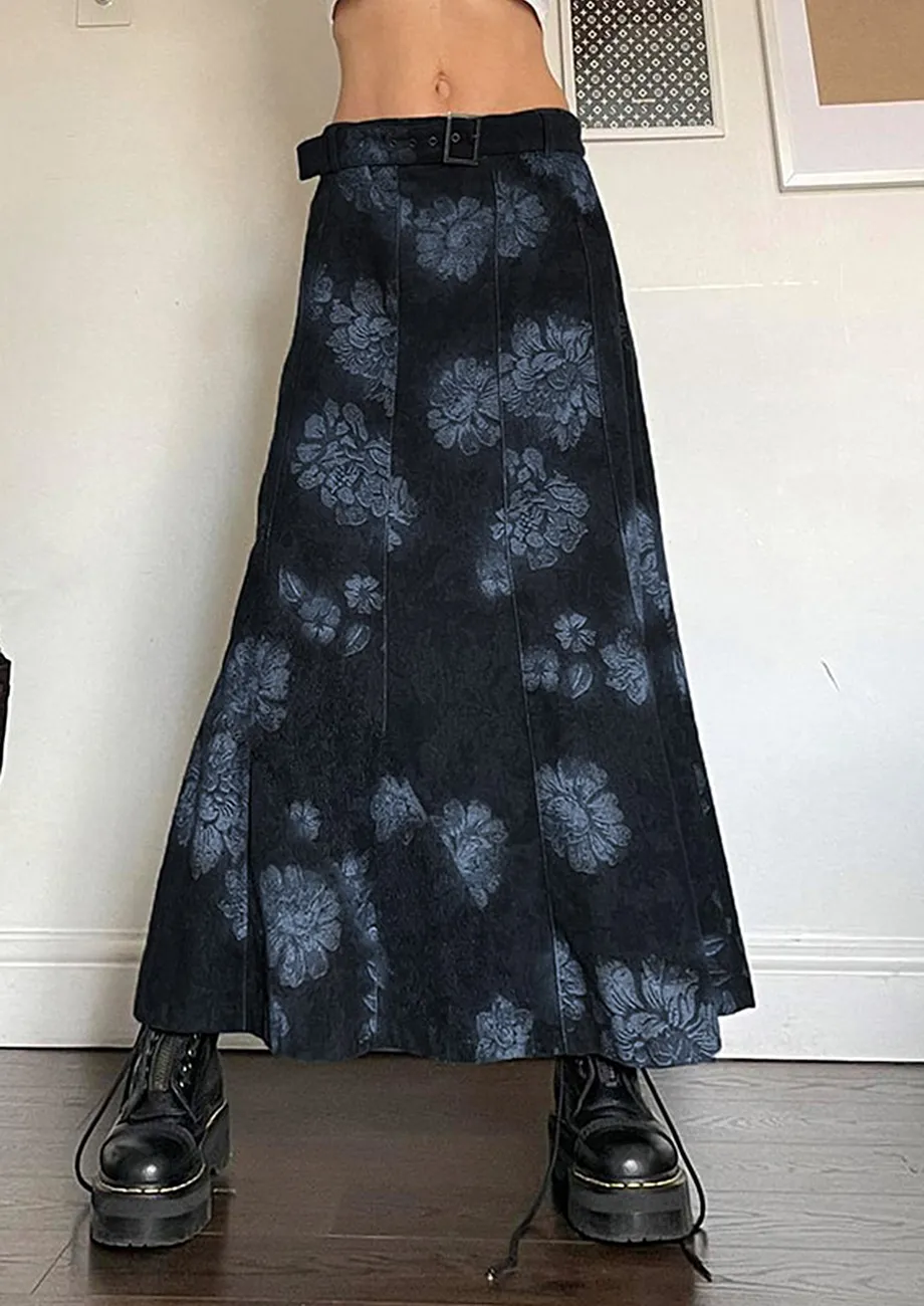 GREY BUCKLE-BELT SKIRT WITH BELT