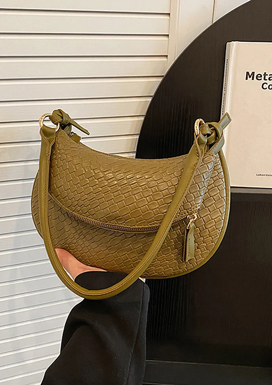EMBOSSED PATTERN GREEN SHOULDER BAG
