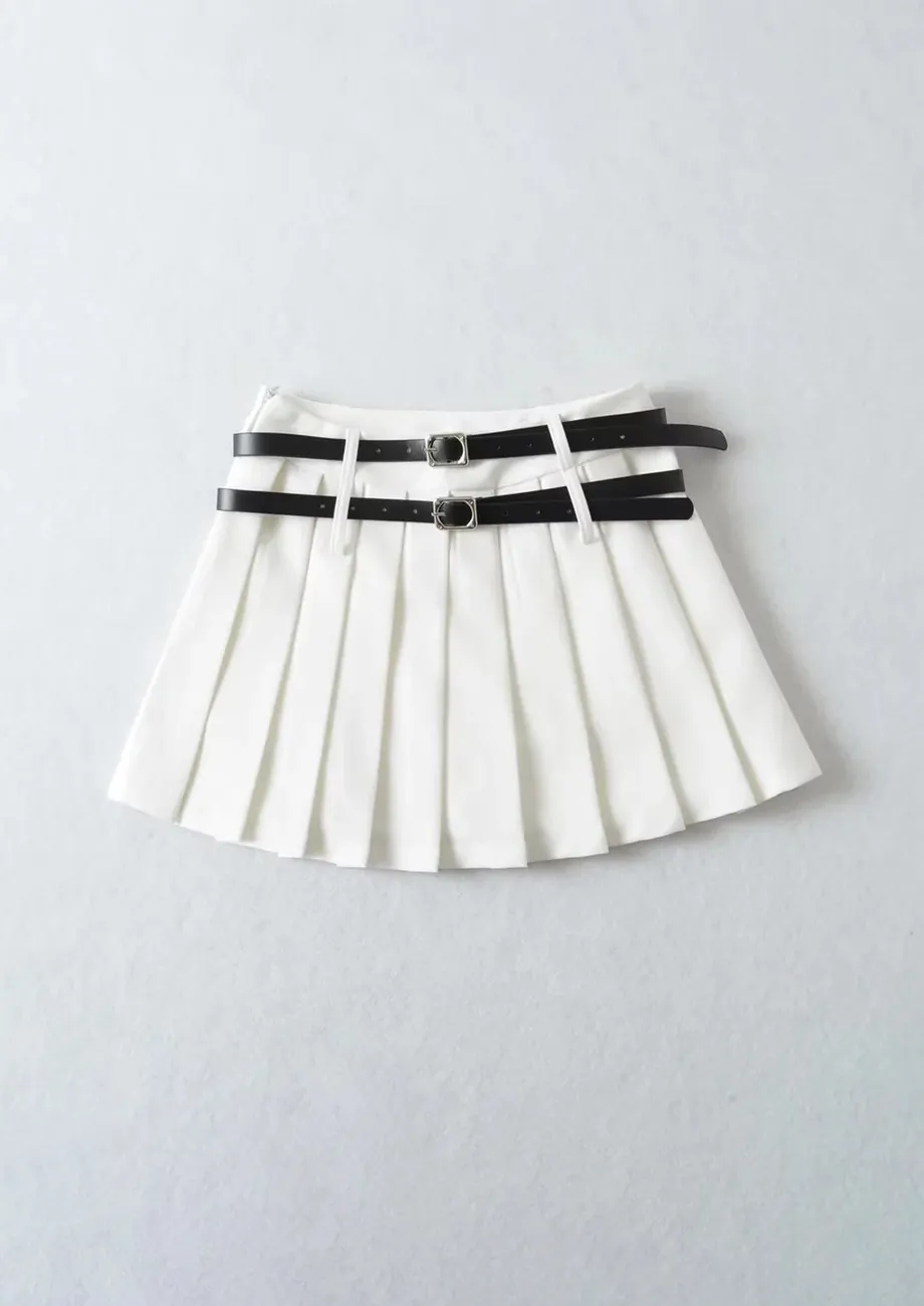 Mini White Knife Pleat Skater Skirt