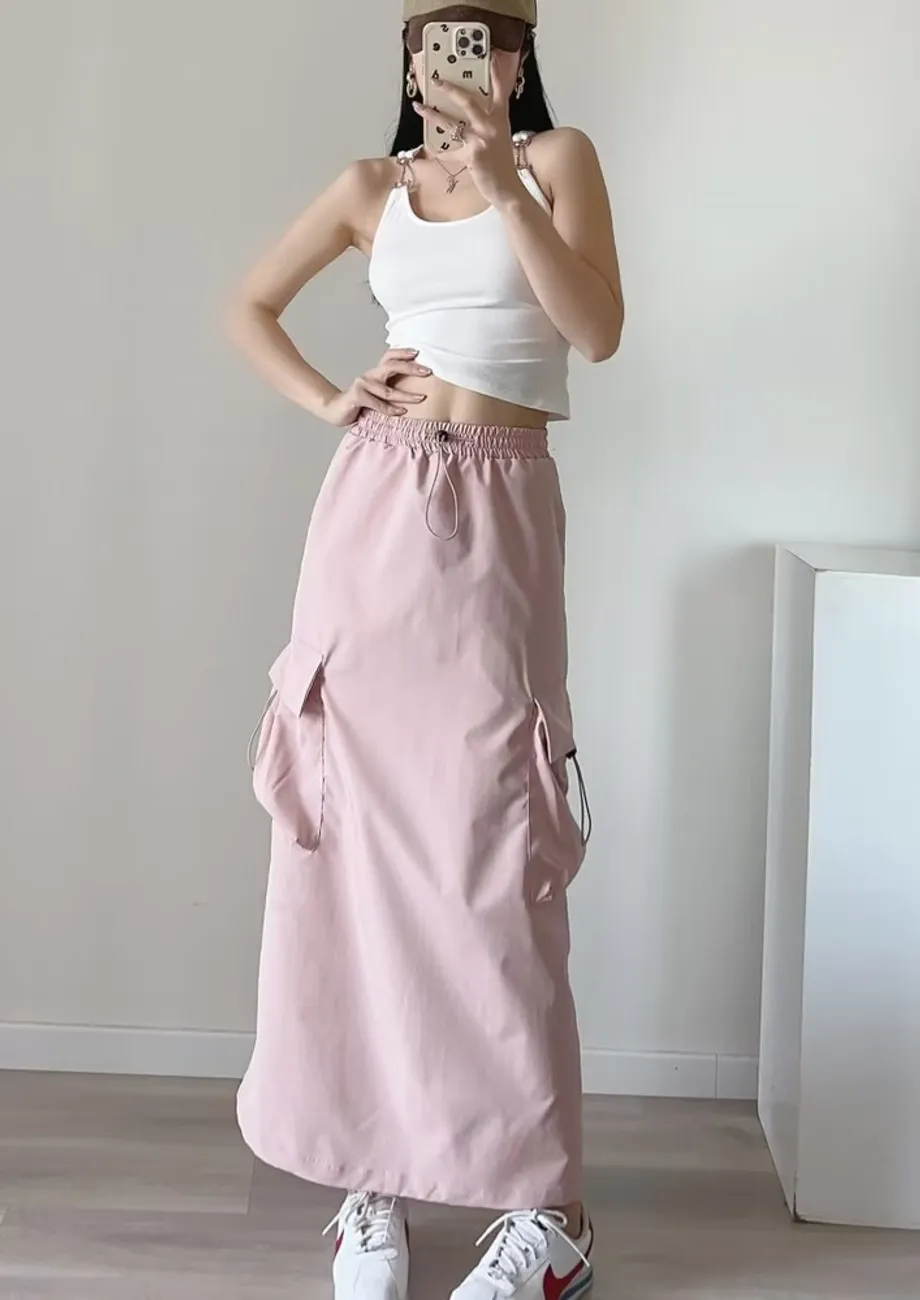 Pink Maxi Parachute Skirt