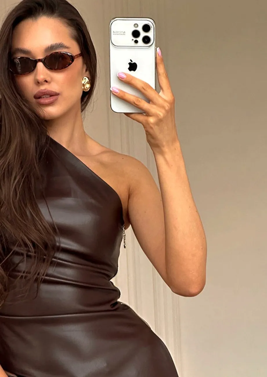 leather one shoulder top
