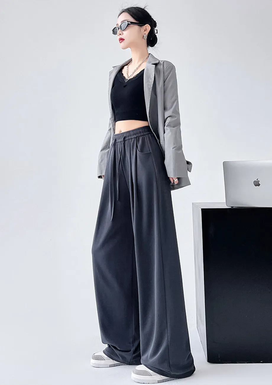 Dark Grey High-rise Wide Legged Nylon Pants