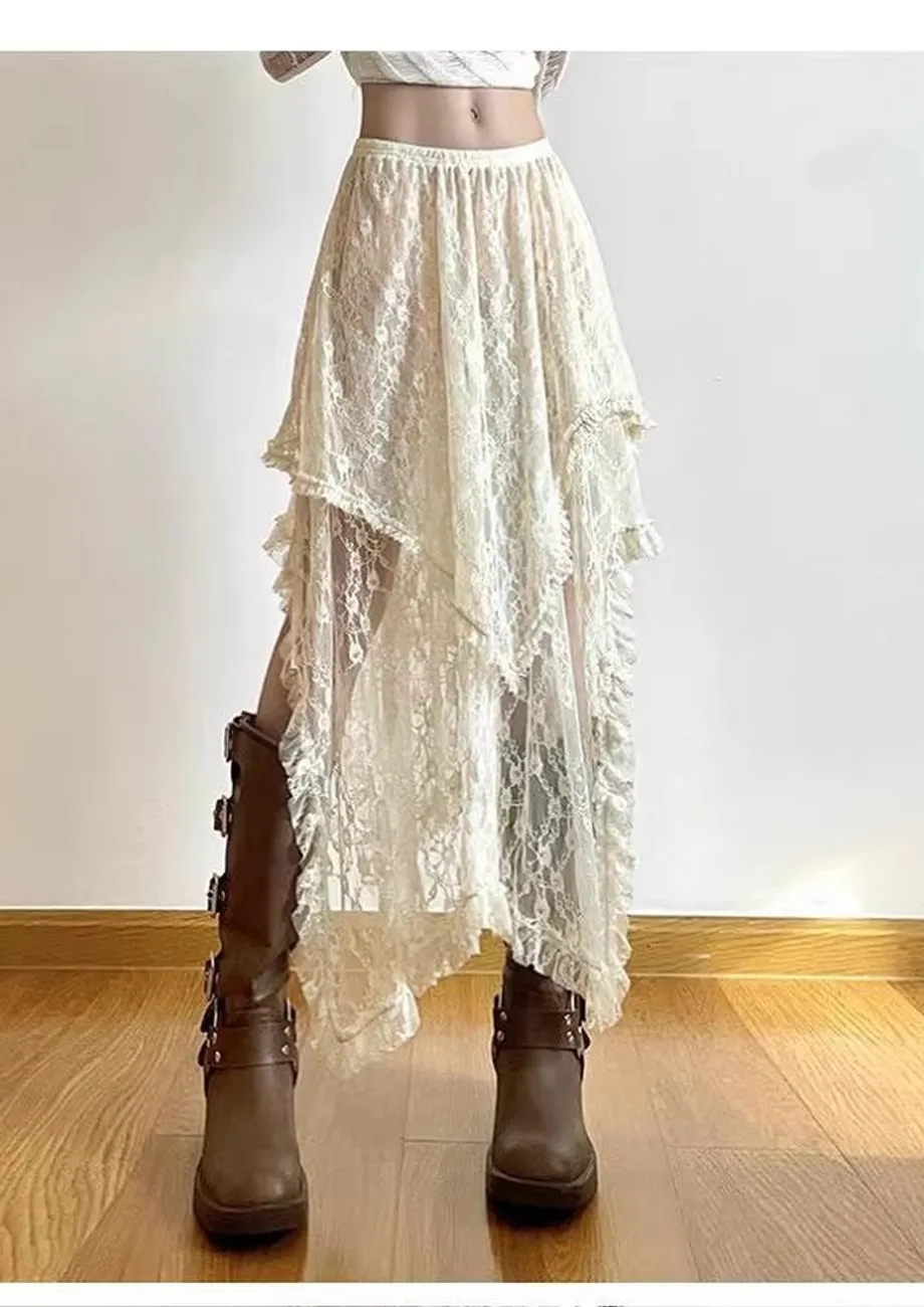 Free Size Asymmetric Hem Skirt