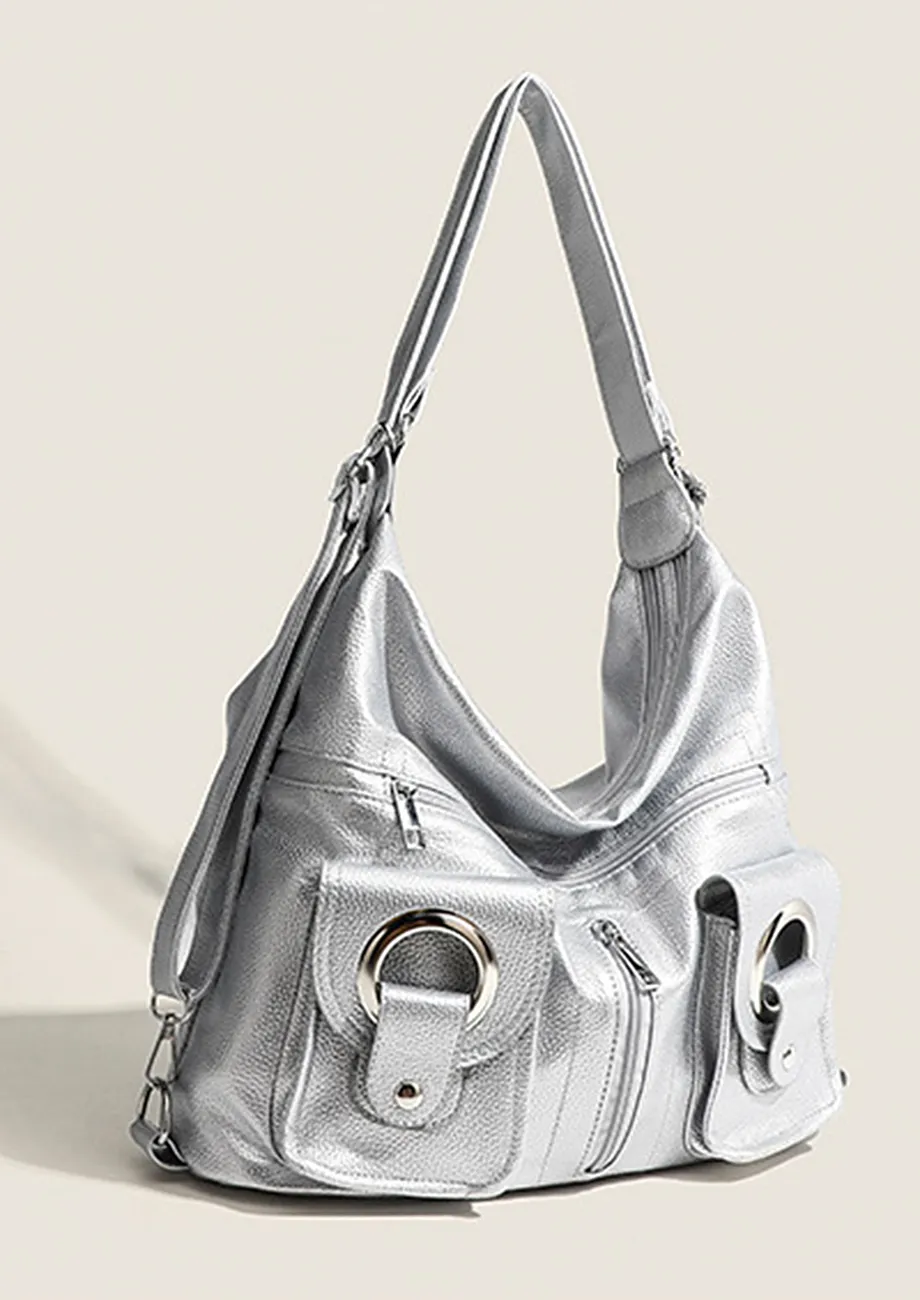 MULTI-FUNCTIONAL SILVER PU SHOULDER BAG