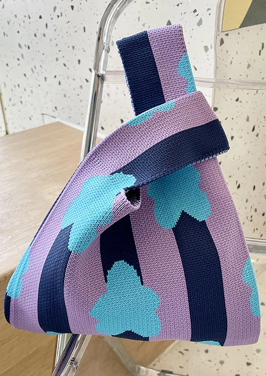 FLORAL STRIPED PATTERN PURPLE HANDBAG
