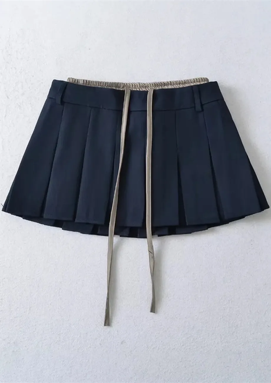 Deep Blue Pleated Mini Skater Skirt