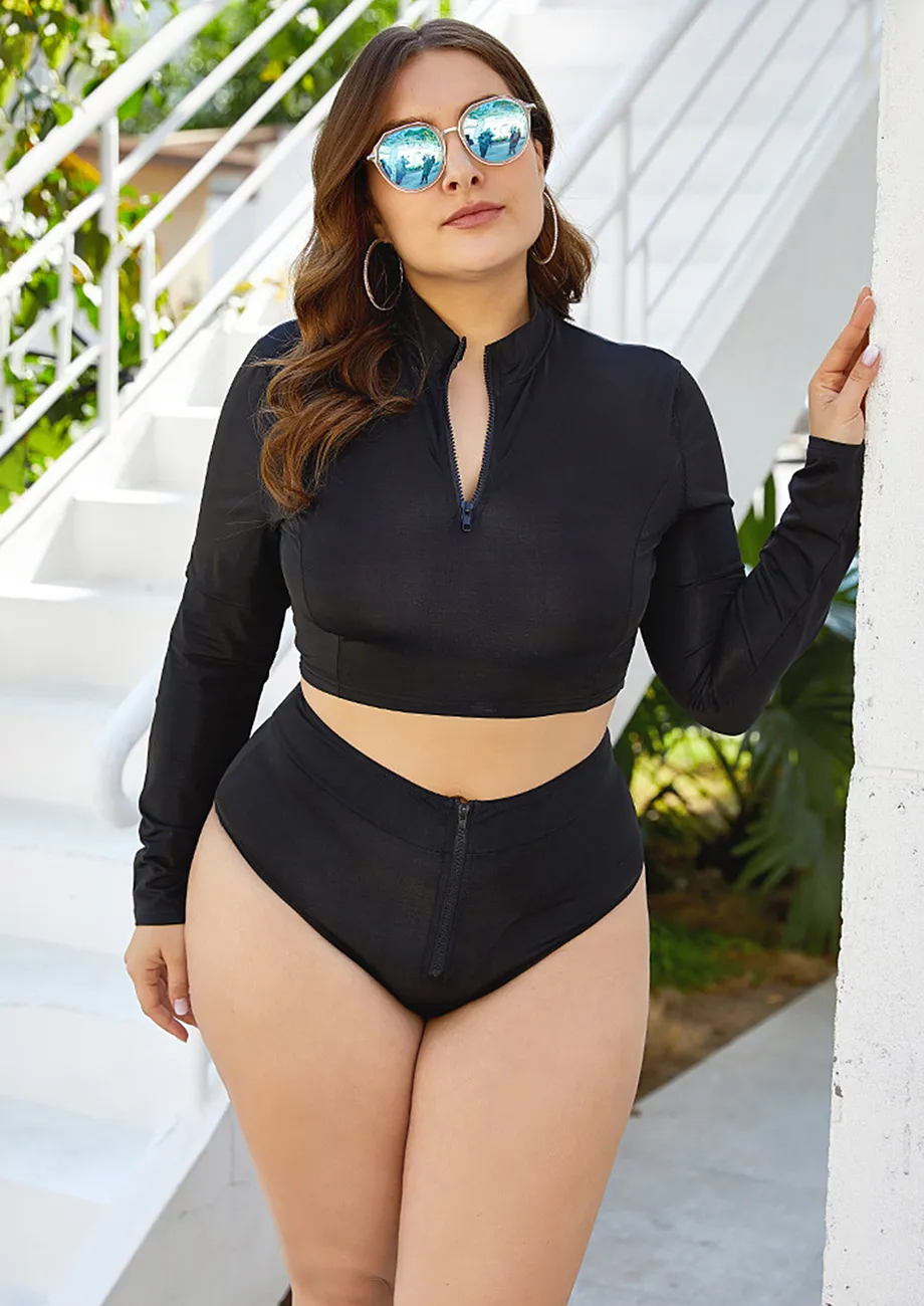 Plus size swimwear black top
