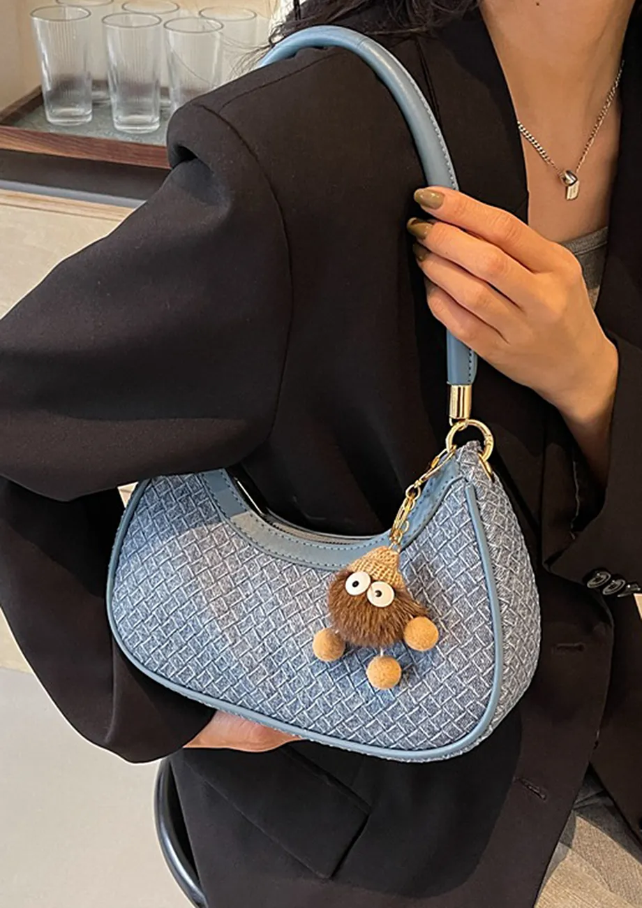 BLUE TEXTURED CARTOON KEYCHAIN SHOULDER BAG