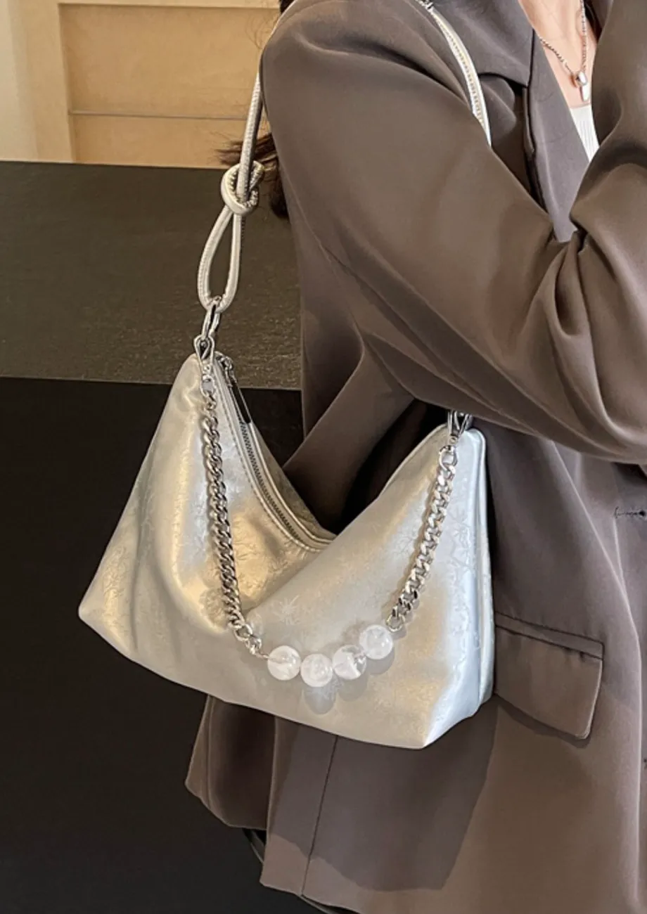 Buy KNOT-STRAP EMBOSSED SILVER SHOULDER BAG for Women Online in India 