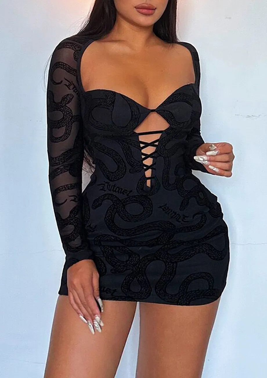 Buy BLACK FLOCKED LACE BODYCON DRESS for Women Online in India