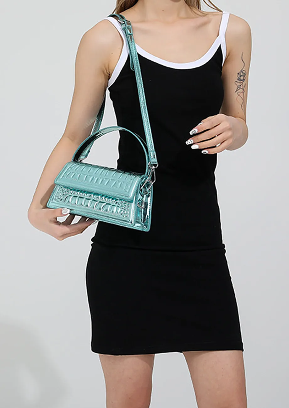 QUILTED FLAP FRONT CROSSBODY BLUE BAG