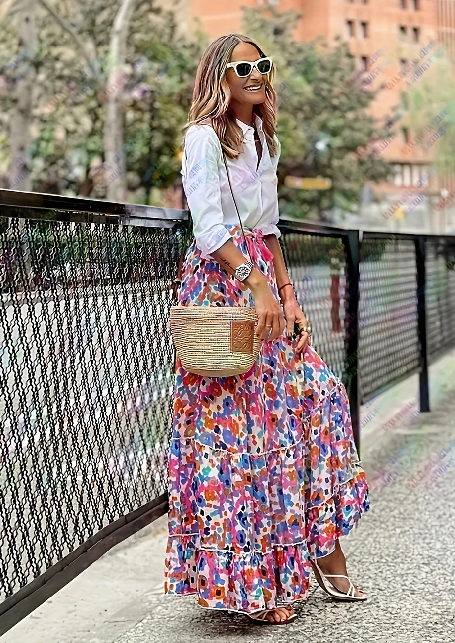 Abstract Print Long Skirt