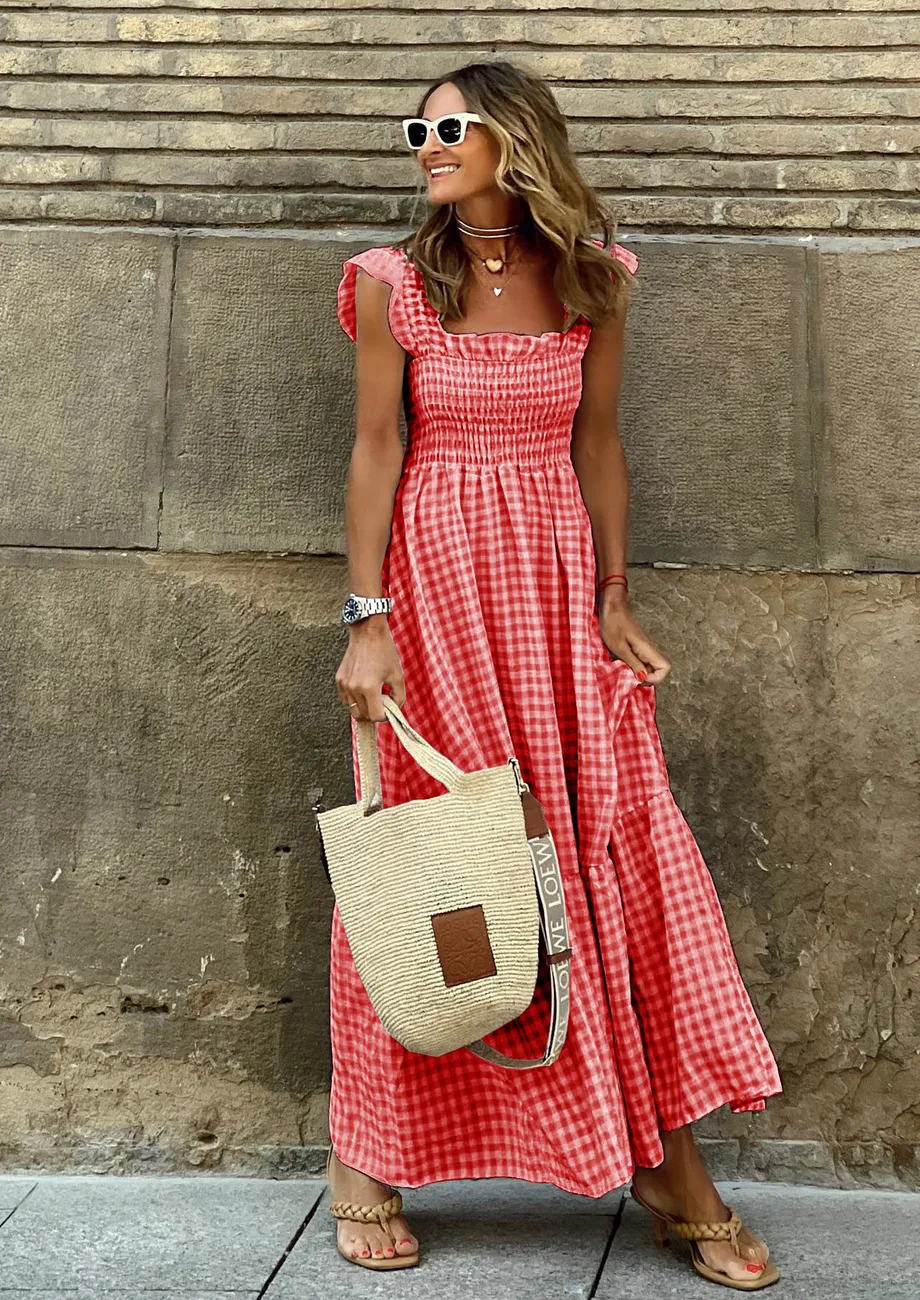 Buy RED CHECKERED MAXI SUMMER DRESS for Women Online in India