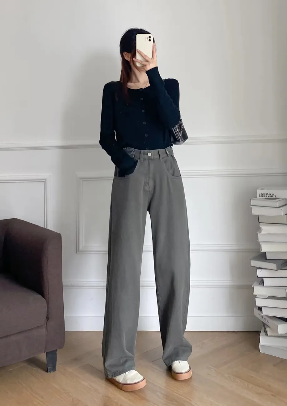 Buy GREY LOOSE WIDE LEG JEANS for Women Online in India