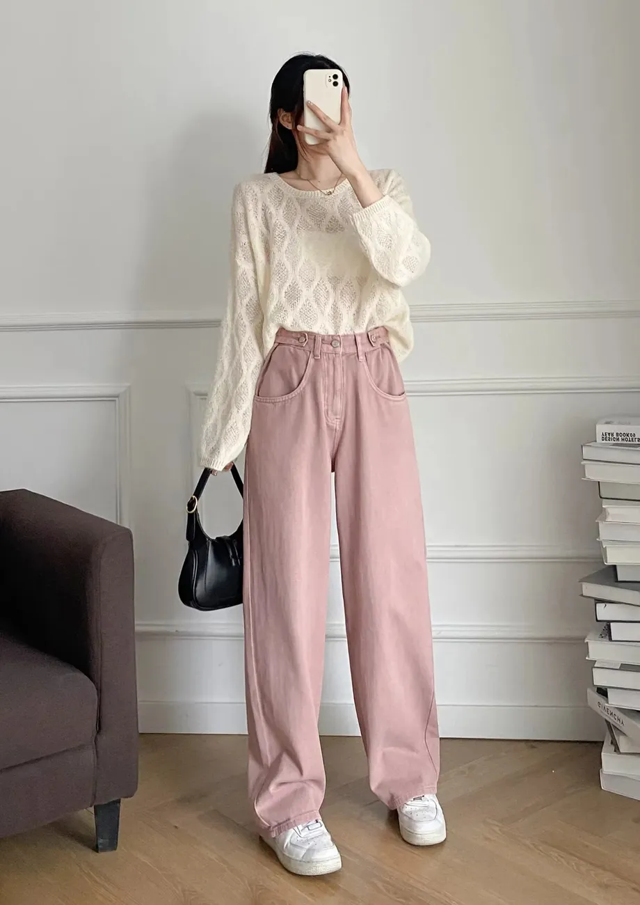 Buy PINK LOOSE WIDE LEG JEANS for Women Online in India