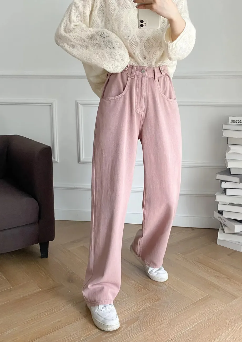 UNVESNO Pink Wash Loose Wide Leg Jeans :: - 비드바이코리아