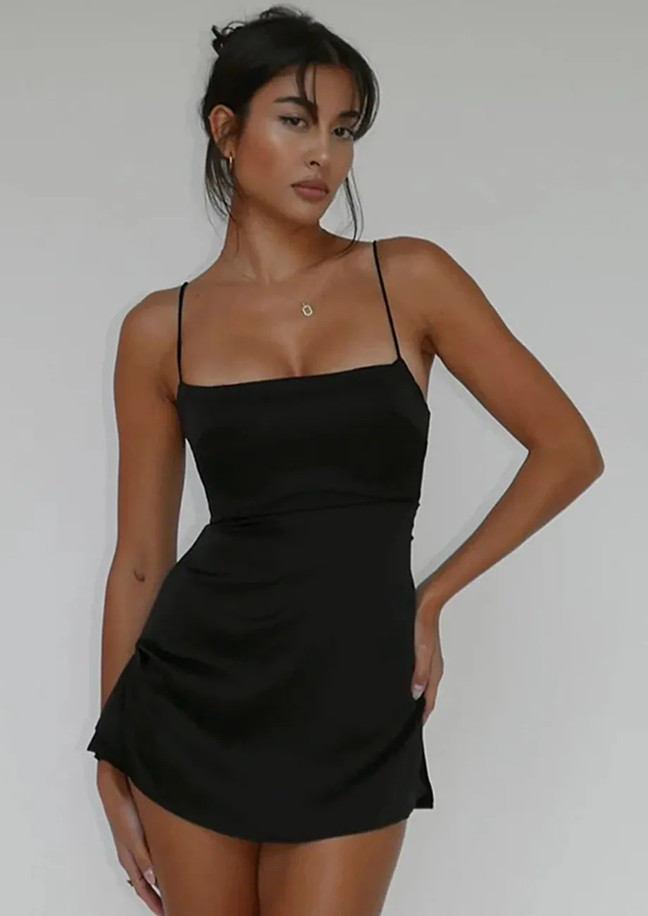 Buy SATIN BLACK BACKLESS MINI BODYCON DRESS for Women Online in India