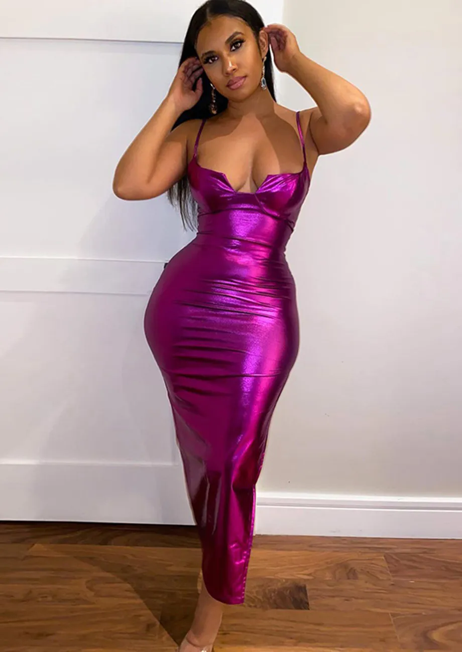 Buy METALLIC PURPLE MAXI BODYCON DRESS for Women Online in India