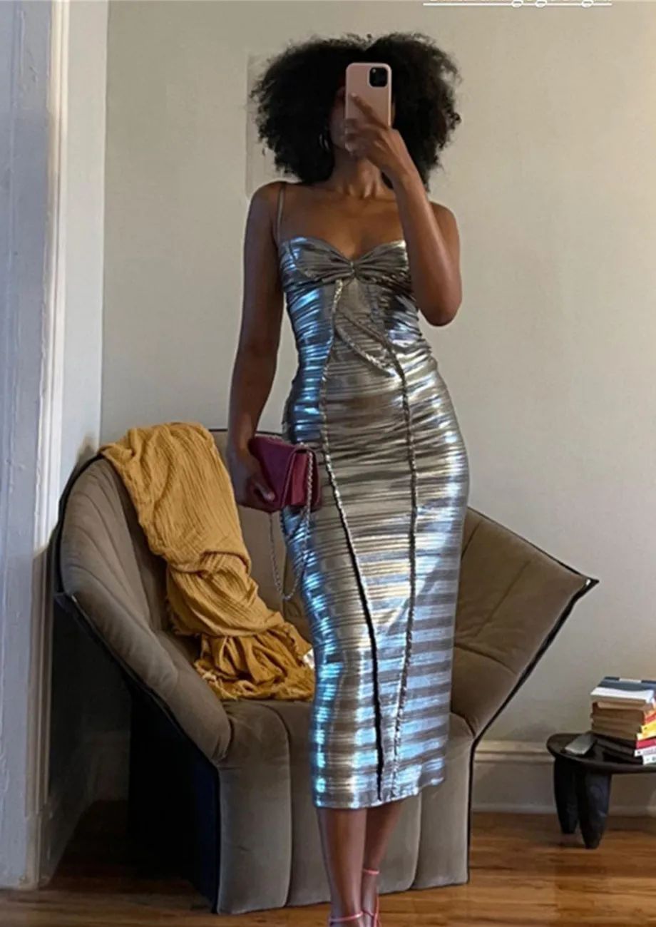 Buy SILVER METALLIC EVENING PENCIL DRESS for Women Online in India