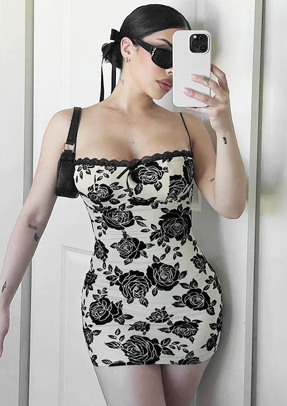 CONTRAST FLORAL BODYCON DRESS