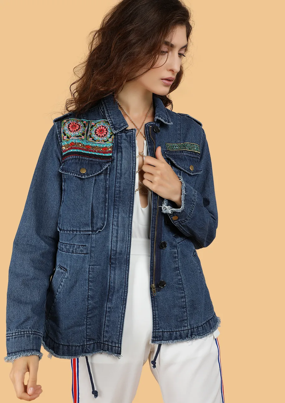 Buy A FUSION OF ART BLUE DENIM JACKET for Women Online in India