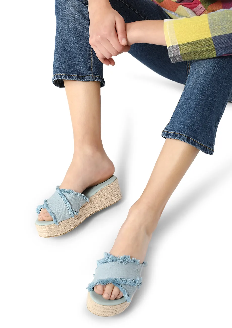 Buy JET SETTING ON VACAY LIGHT BLUE WEDGE SANDALS for Women Online in India