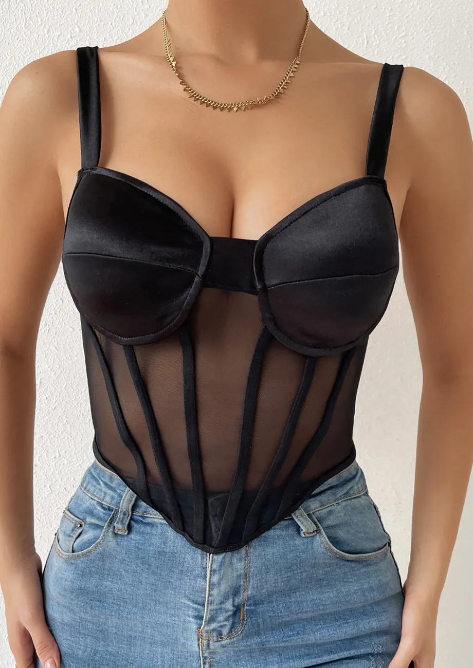 BLACK BONING CURVED-HEM CORSET