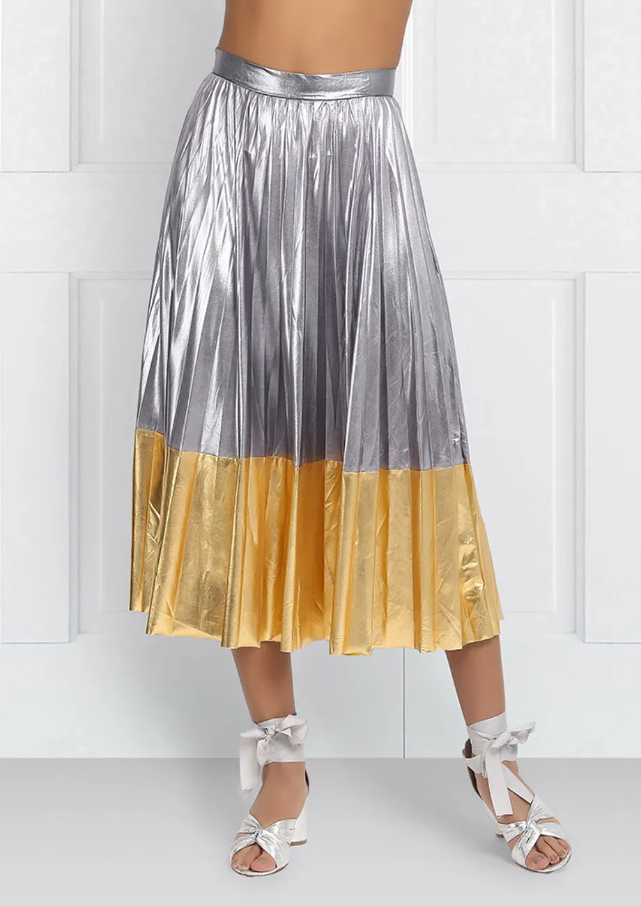 Buy PLEATED DUAL TONE METALLIC MIDI SKIRT for Women Online in India