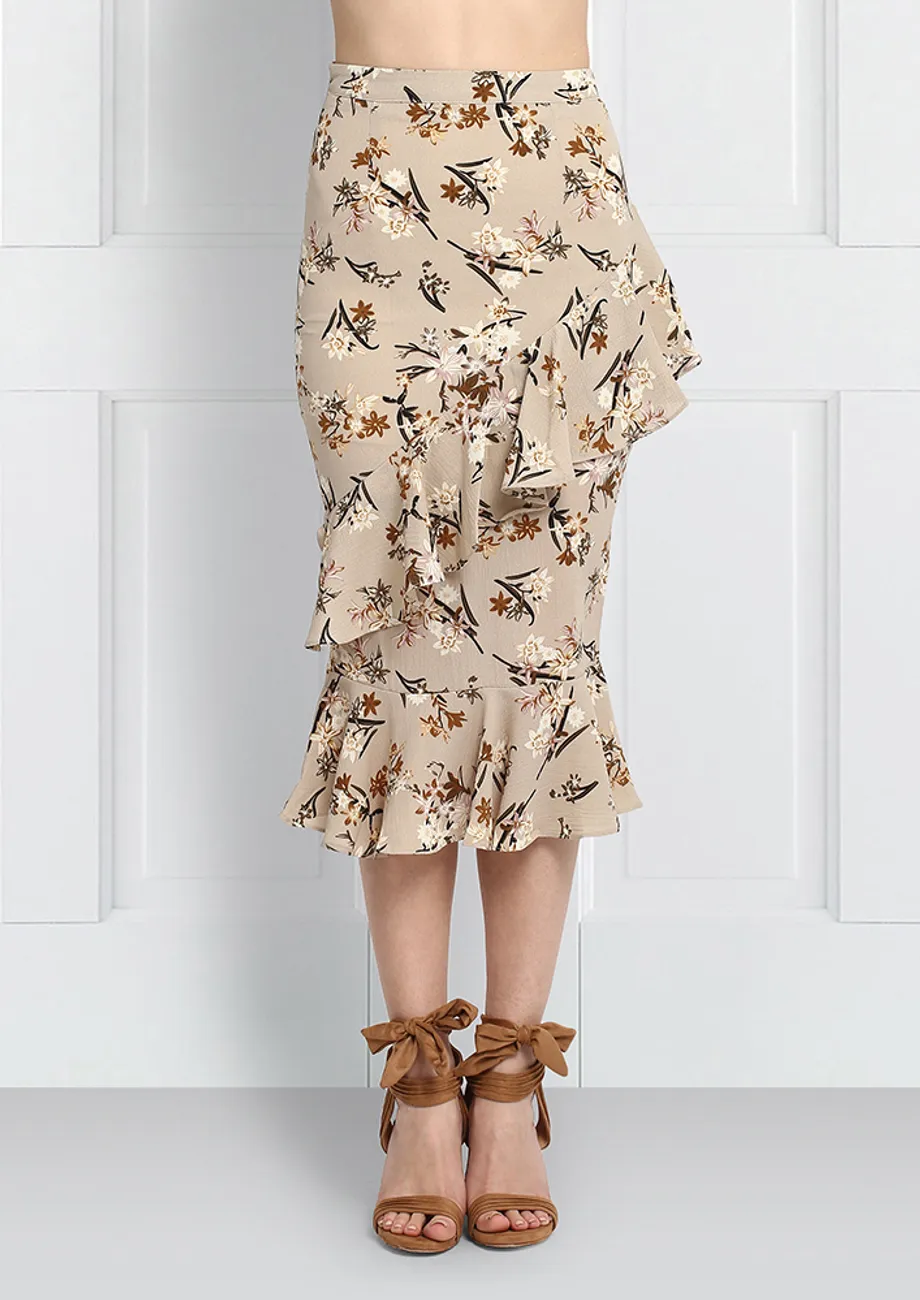 Tan floral pencil skirt hotsell
