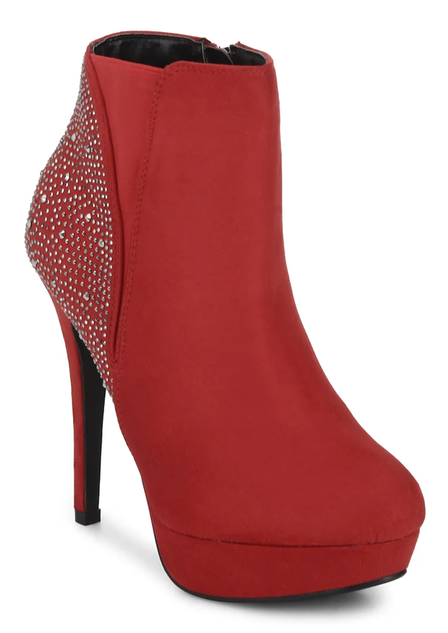 Buy RED STUDDED PENCIL HEELED BOOTS for Women Online in India