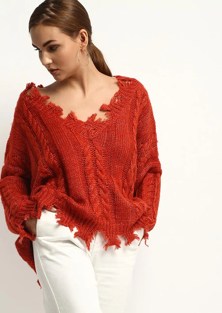 Distressed red sweater best sale