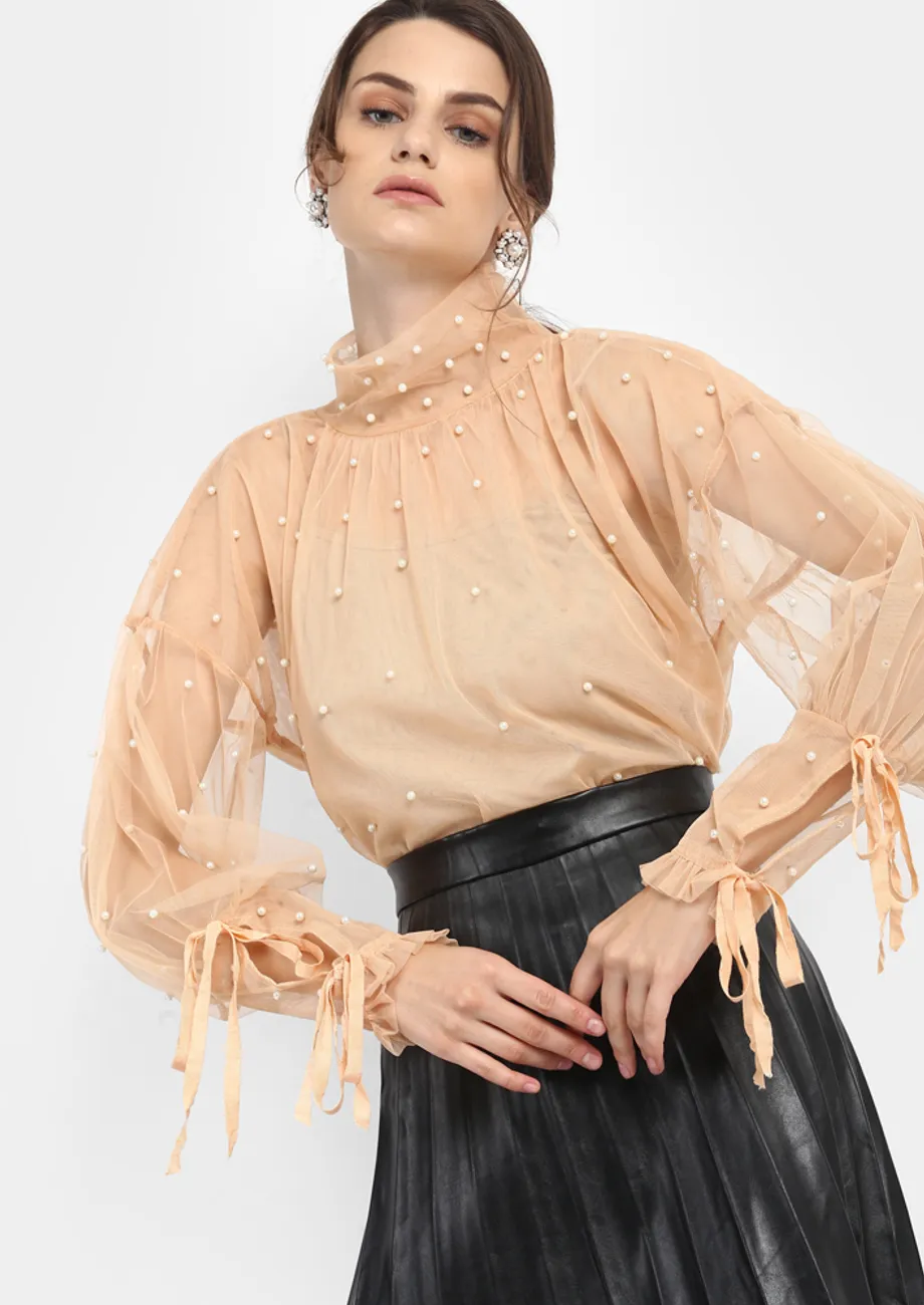 Beige sheer top online