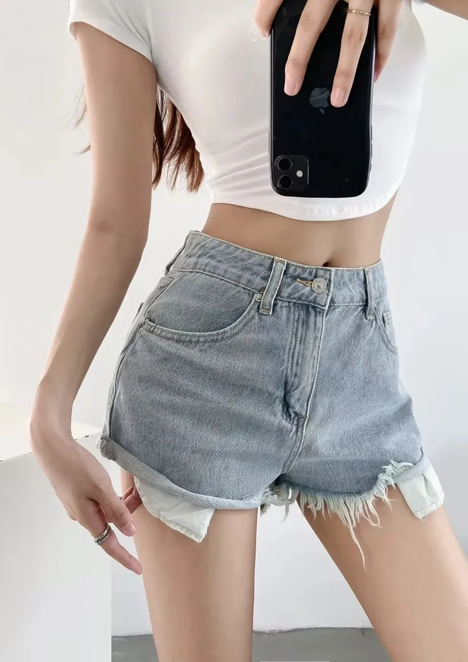 Buy BLUE DISTRESSED WIDE DENIM SHORTS for Women Online in India