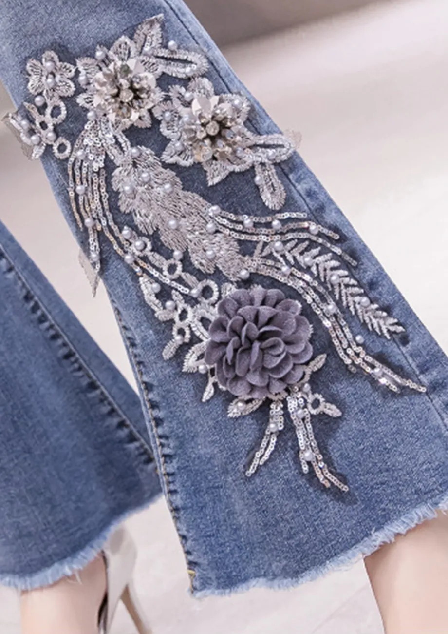 Fashion high waist embroidered jeans