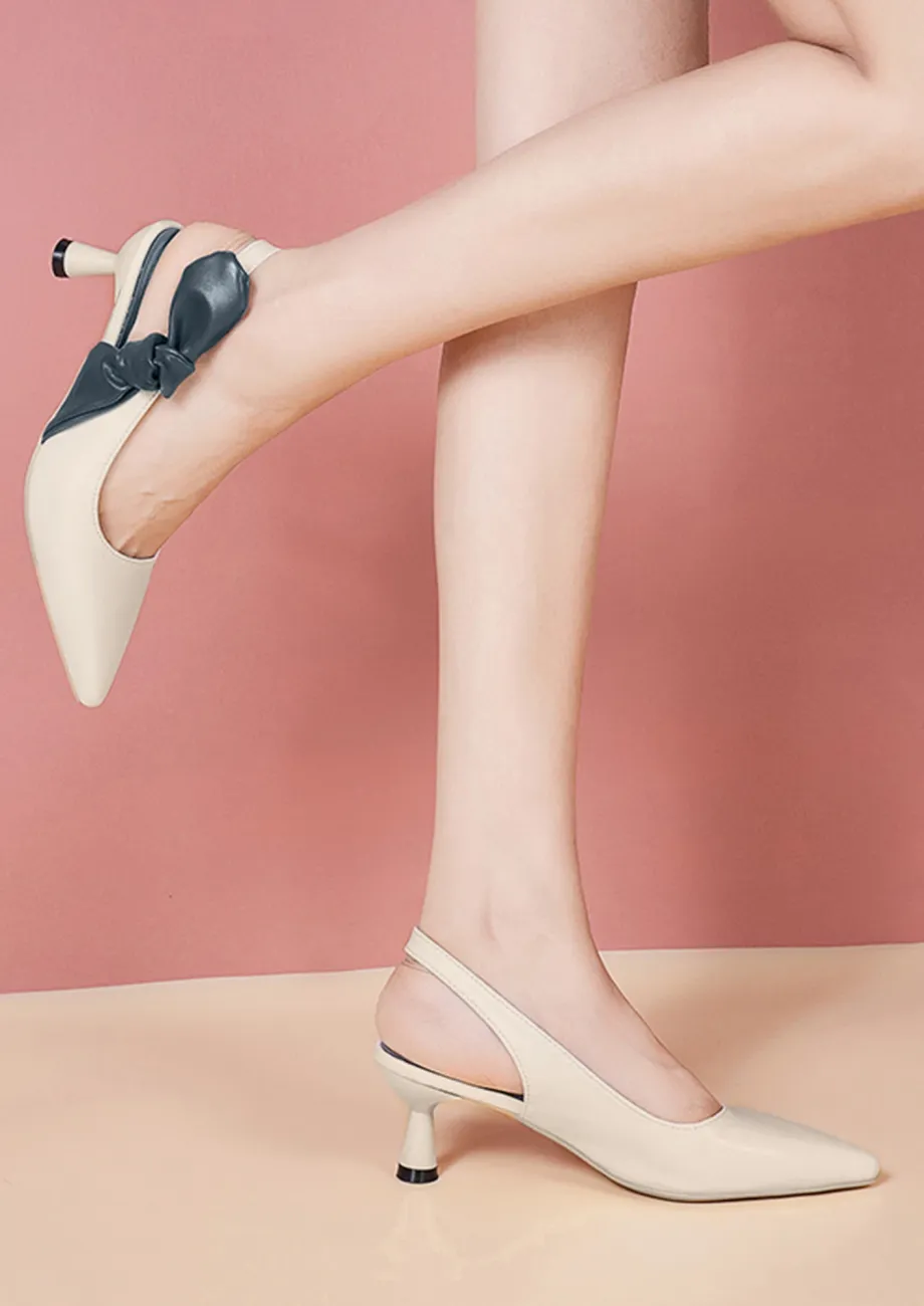 SLINGBACK BEIGE CONTRAST-BOW PUMPS