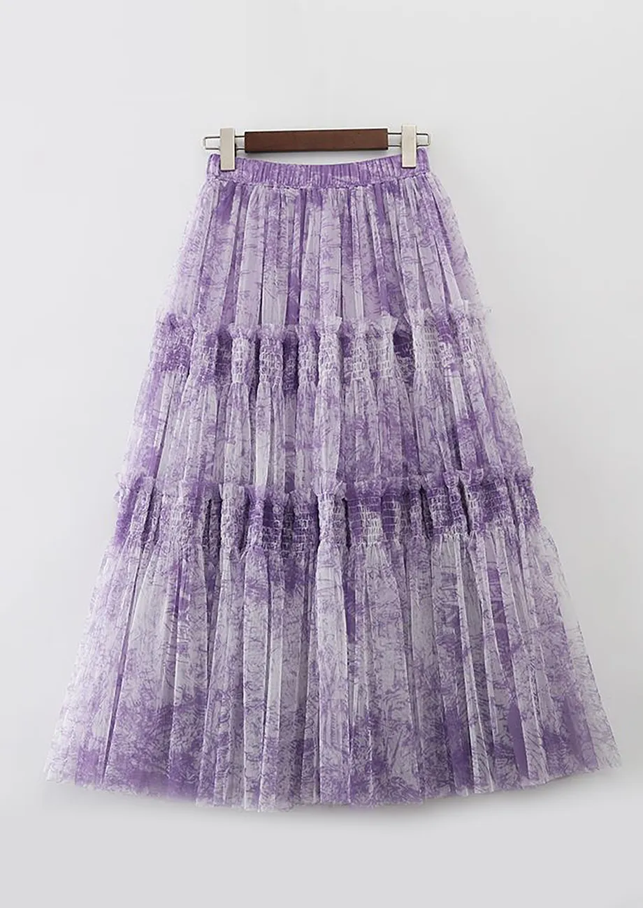 GAUZE PRINTED TULLE PURPLE SKIRT