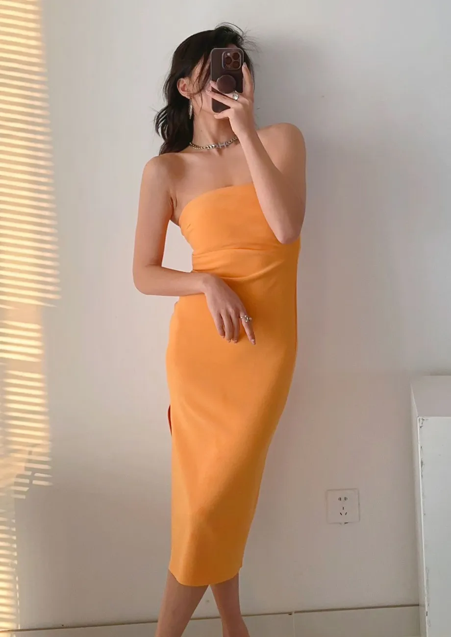 Buy YELLOW MIDI BANDEAU DRESS for Women Online in India