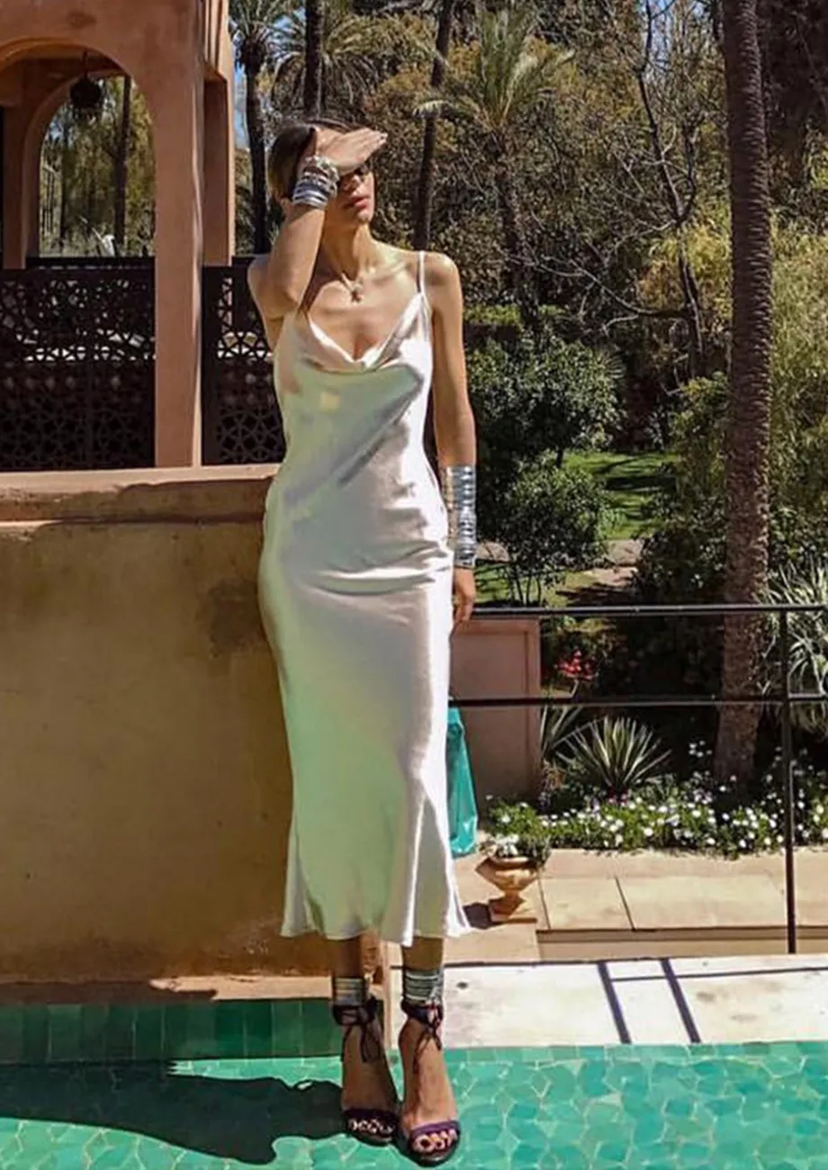 Buy SATIN WHITE CRISS-CROSS MAXI DRESS for Women Online in India