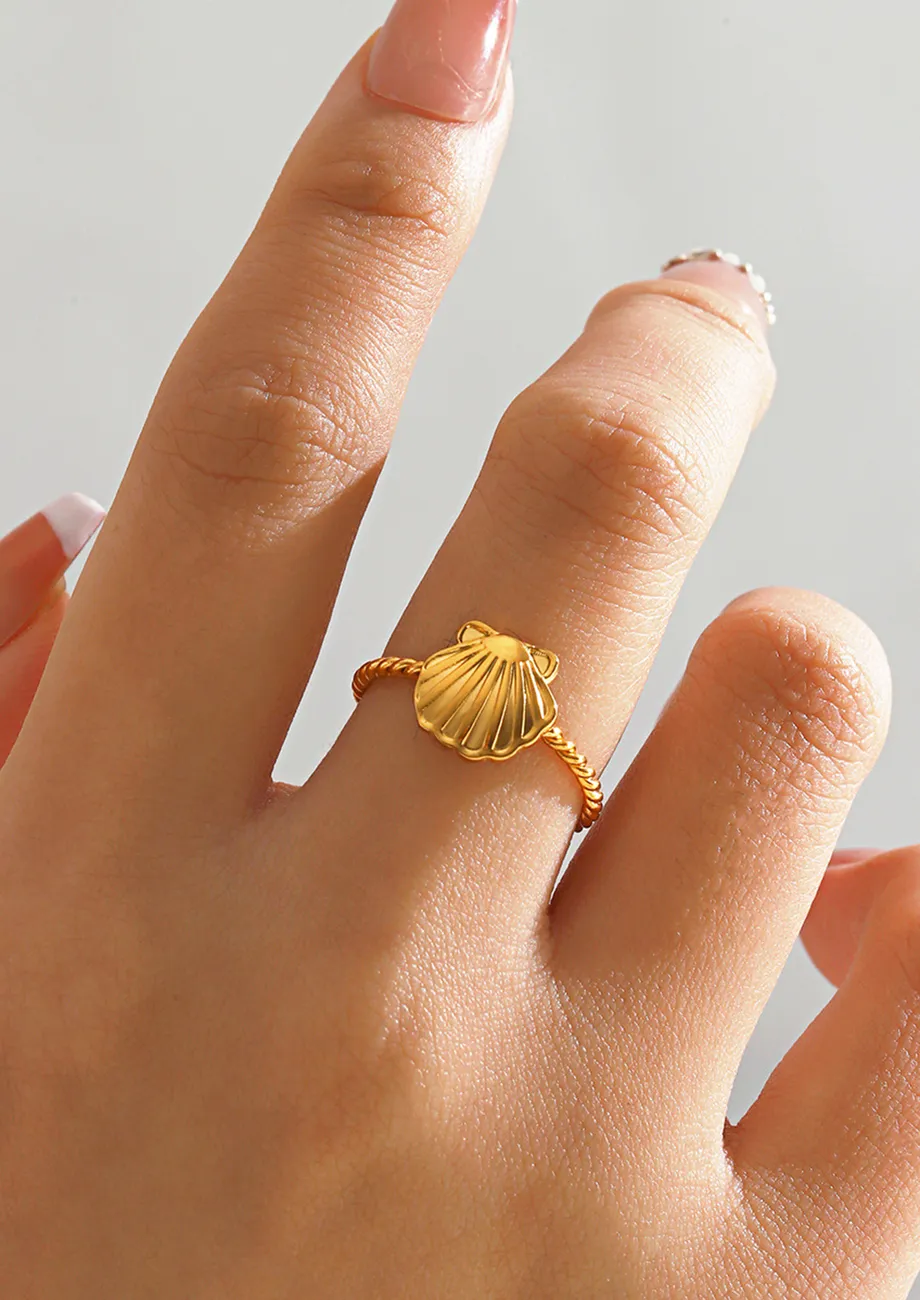 CORRUGATED TEXTURE GOLDEN TONE OPEN RING