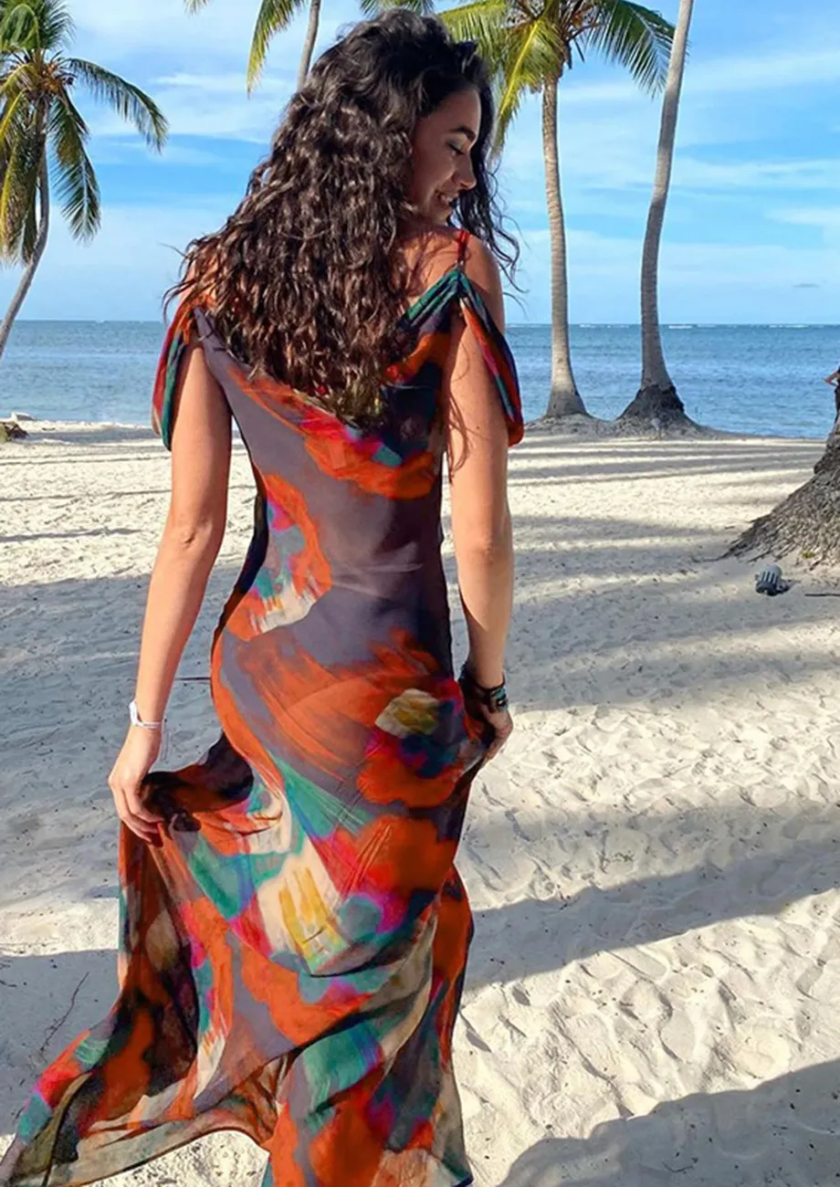 Chiffon cold shoulder maxi dress deals