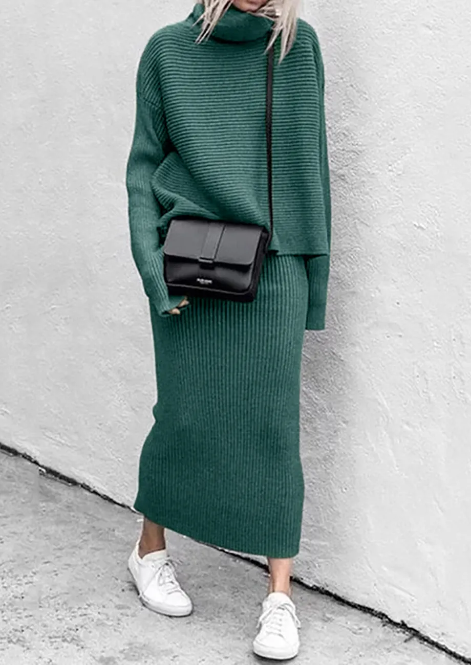 Buy Green Polo Neck Sweater Long Skirt Set for Women Online in India