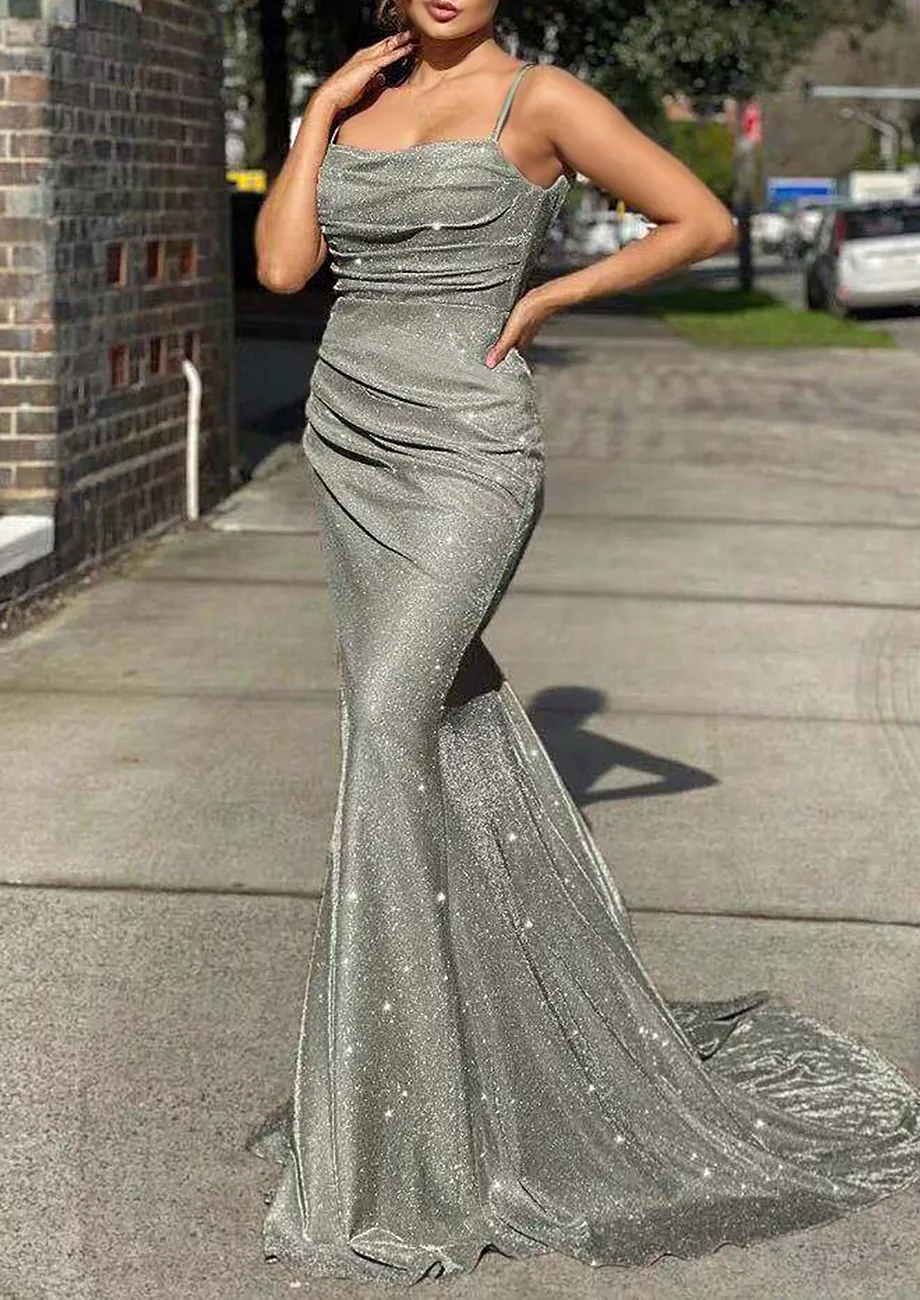 Buy GREY FISHTAIL CORE SHIMMER MAXI DRESS for Women Online in India