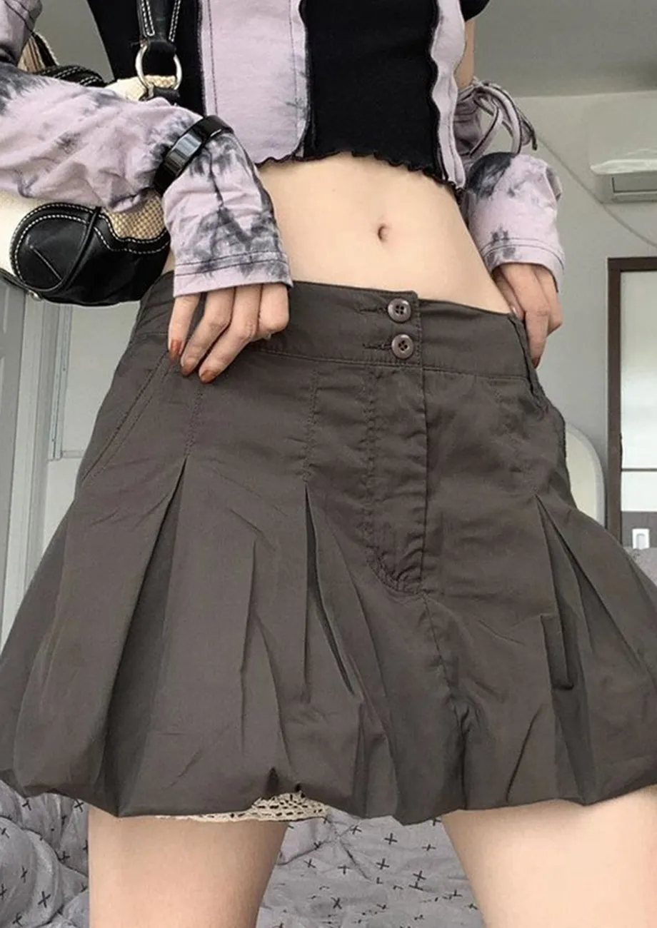 BROWN LOW-RISE MINI BALLOON SKIRT