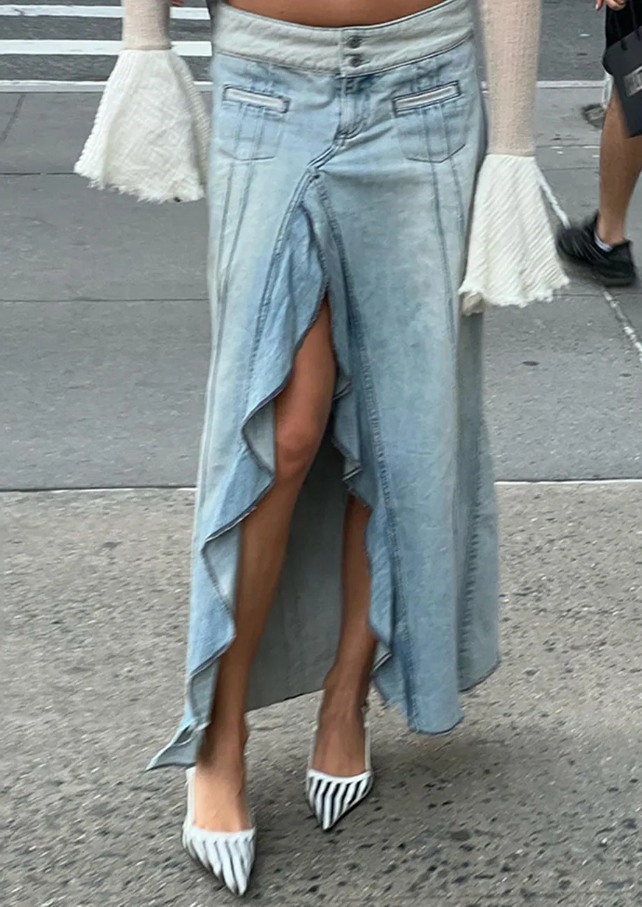 ruffle hem slit denim SK