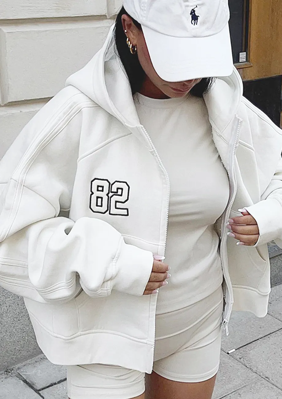 Buy WHITE OVERSIZED ZIPPER FRONT HOODIE for Women Online in India