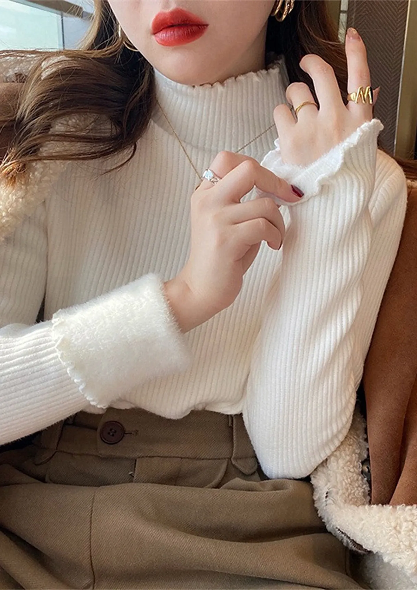 Buy WHITE TURTLENECK RIB KNIT FS TOP for Women Online in India