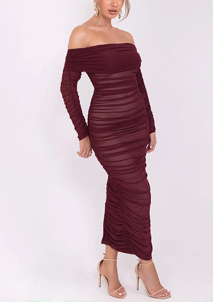 sleeve maxi dress red long sleeve ruched dress